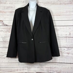 Chico’s Black Button Front Zipper Pockets Long Sleeve Blazer